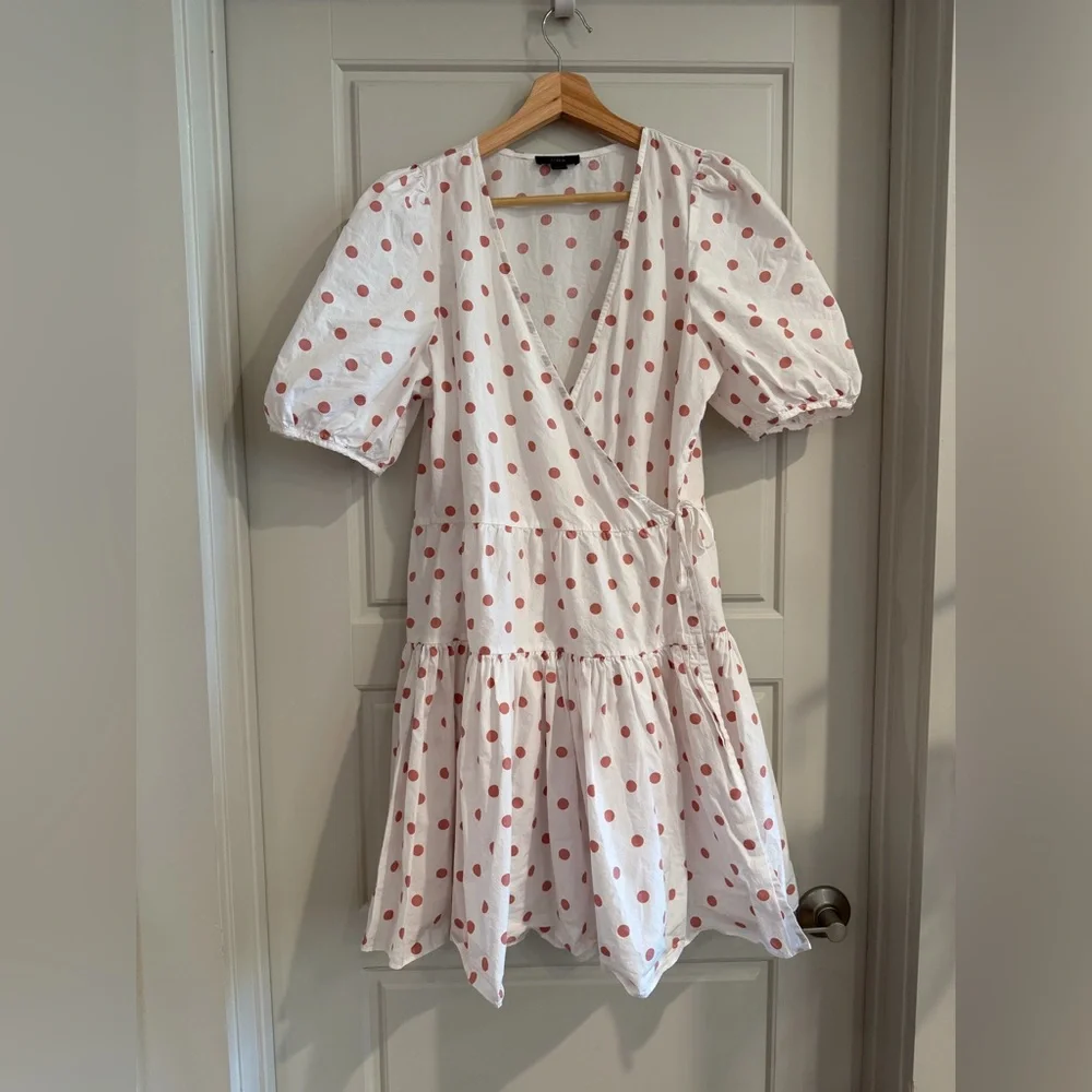 J. Crew Cotton Puff Sleeve Polka Dot Mini Dress Size‎ Small